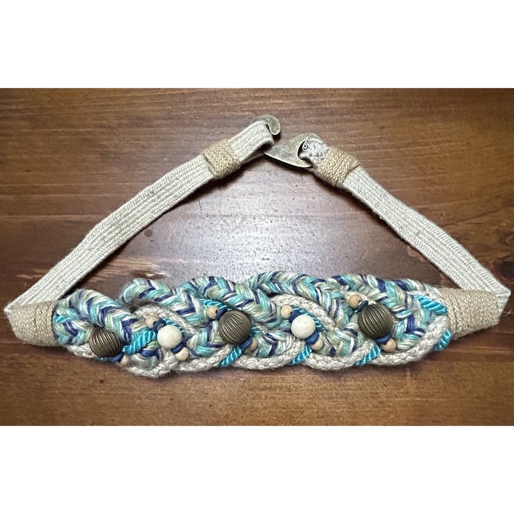Rhea Boho Chic Woven Multi-Strand Fabric & Cord Belt with Beads and Hook Clasp
